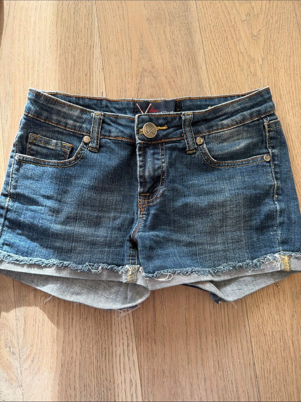 Dark Blue Denim Cutoff Shorts with Frayed Hem